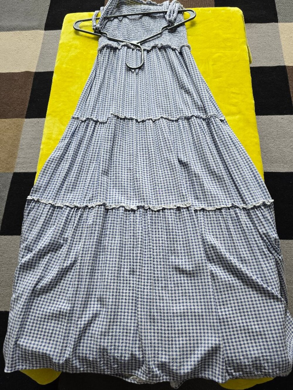 Bebop Tiered Maxi Dress Blue Blue Smocked Tie Strap Boho SIZE M